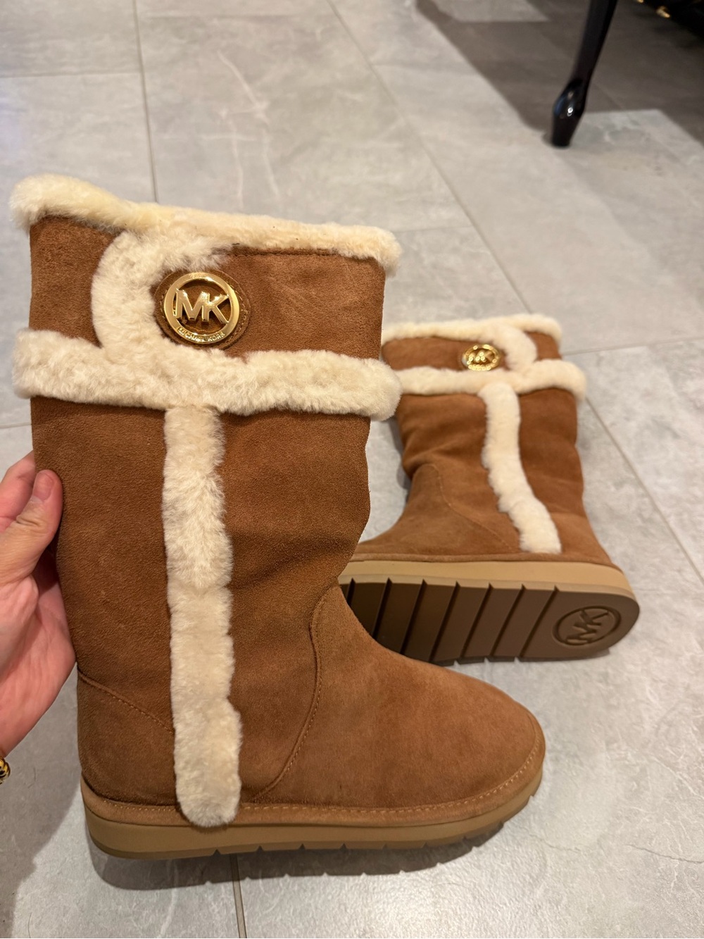 Michael Kors Chestnut Suede Shearling-Trim Boots